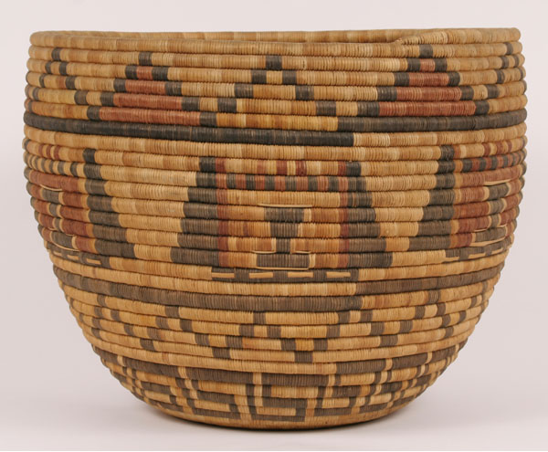 Large Hopi coiled basket with geometric