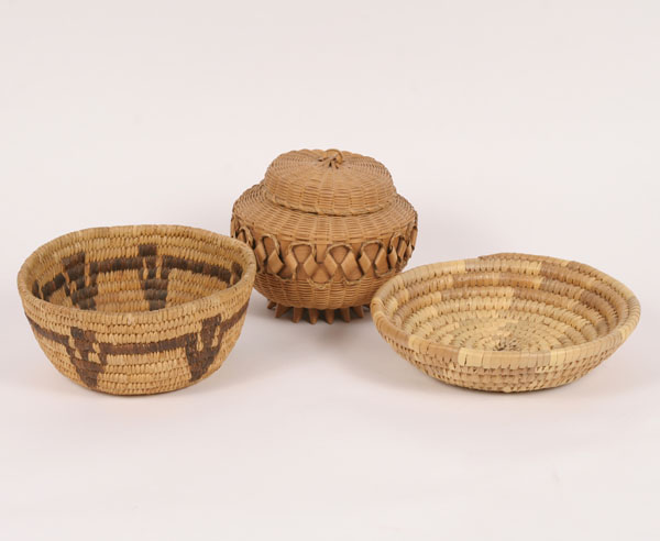 Lot of three baskets; one lidded