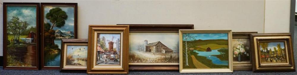 EIGHT ASSORTED OIL PAINTINGS LARGEST  328284