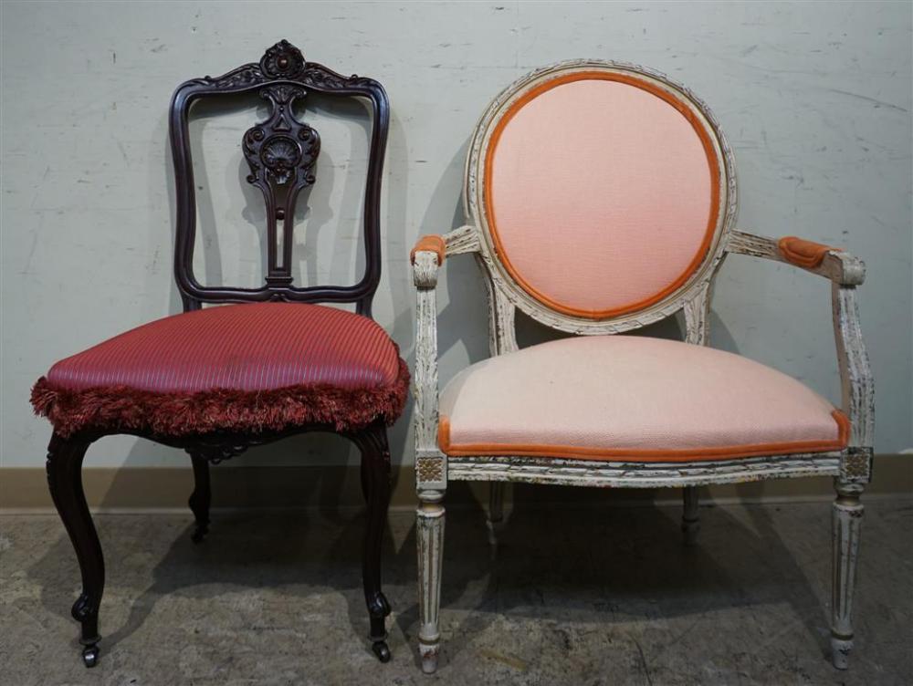 LOUIS XVI STYLE WHITE PAINTED FAUTEUIL 32832c