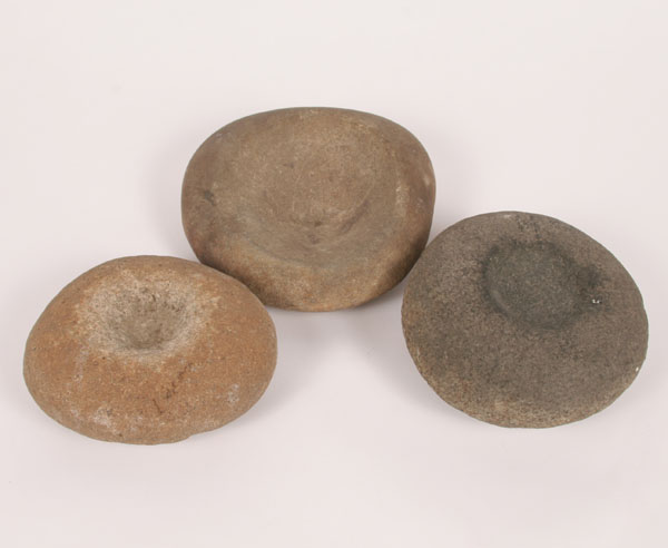 Lot of 3 stone mortars. Largest: