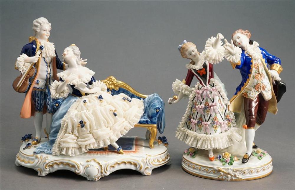 TWO DRESDEN PORCELAIN LACE FIGURAL 3283d3