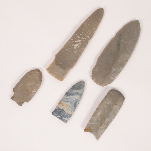 Lot of 5 Paleo artifacts.  Largest;