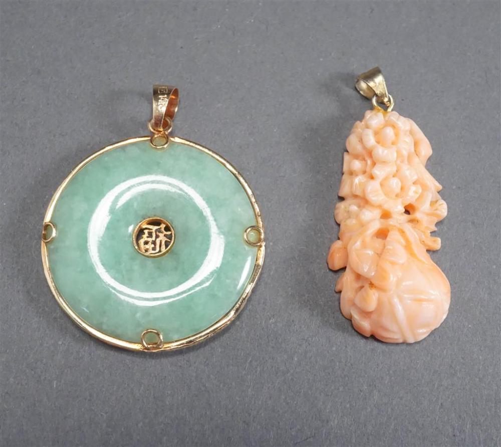 14-KARAT YELLOW-GOLD AND JADE PENDANT