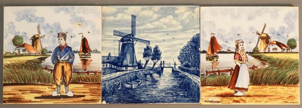 THREE DUTCH DECORATED TILES, 6 X 6 INThree