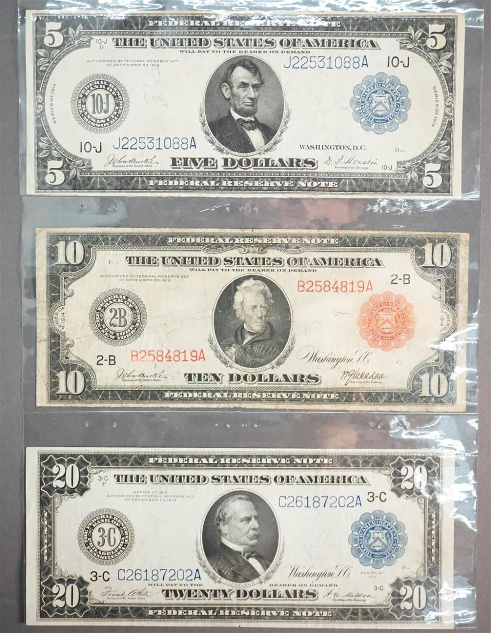 U.S. 1914 5-DOLLAR NOTE, 1914 10-DOLLAR