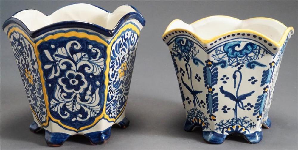 TWO DECORATED POTTERY JARDINIERESTwo 3284e3