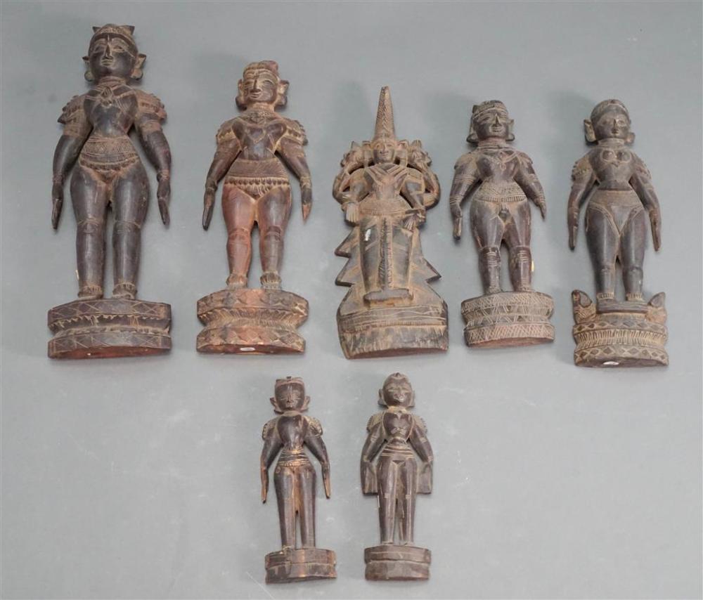 SEVEN INDIAN CARVED HARDWOOD FIGURES