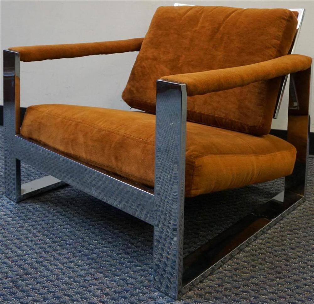 MID-CENTURY MODERN CHROME AND UPHOLSTERED