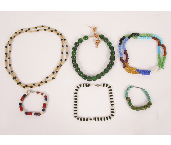 Six strands of trade beads. Green beads: