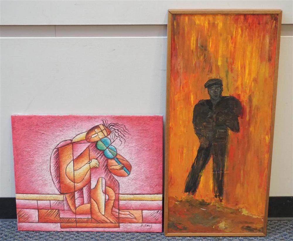 TWO MODERNIST STYLE FIGURAL PAINTINGS,