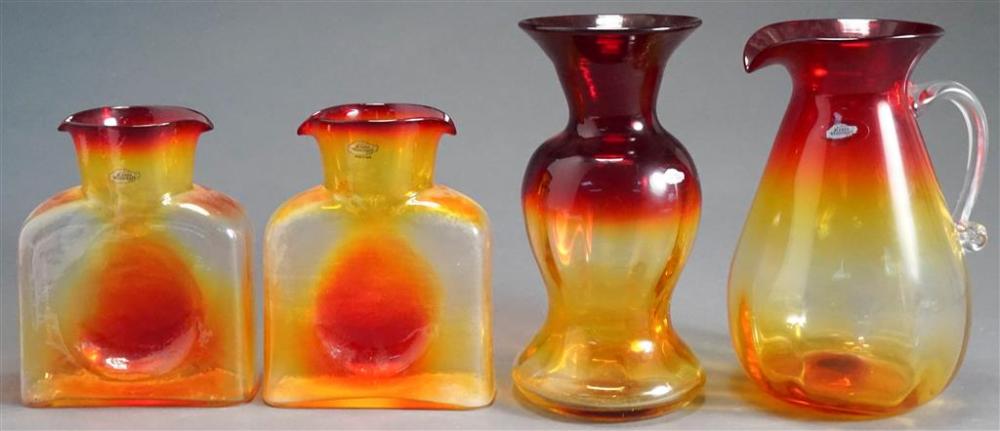 FOUR BLENKO ORANGE-TO-RED GLASS