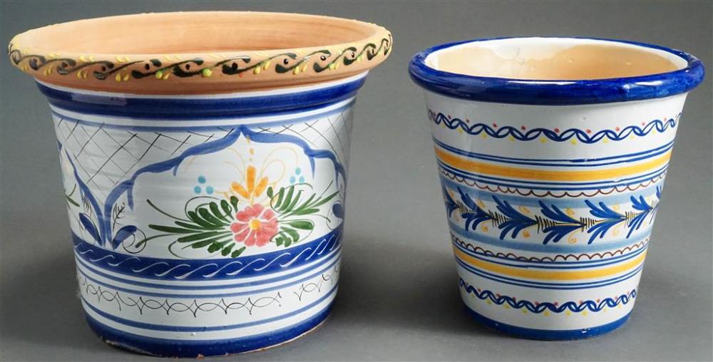 TWO DECORATED POTTERY ROUND JARDINIERESTwo 32863c