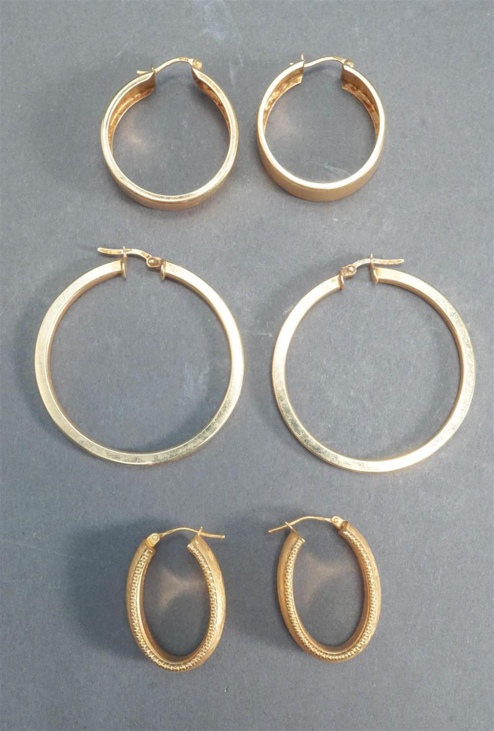 THREE PAIRS 14 KARAT YELLOW GOLD 32867b