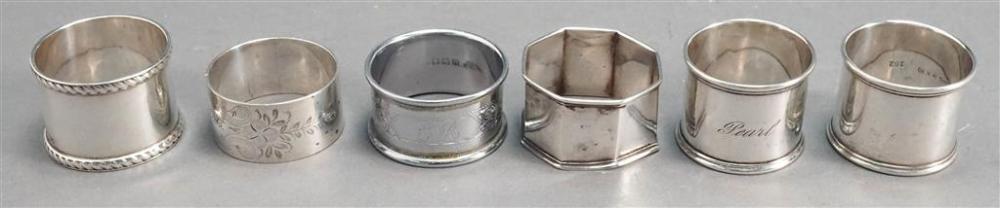 SIX STERLING SILVER NAPKIN RINGS,