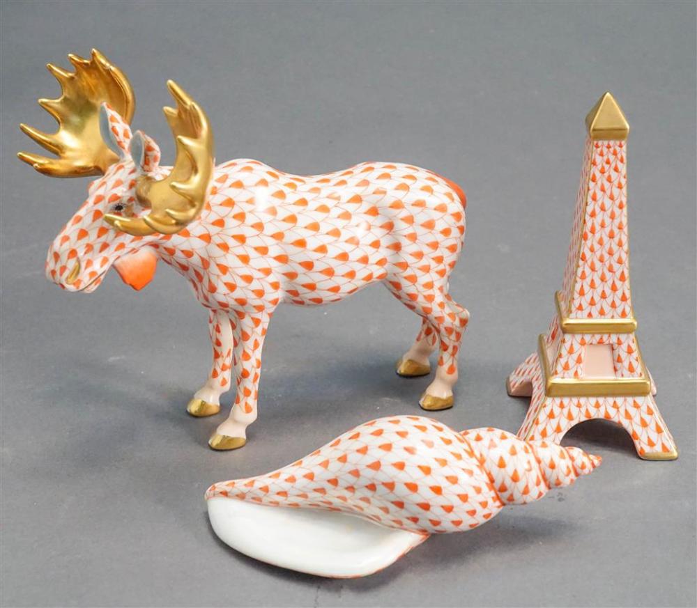 HEREND MOOSE SEASHELL AND EIFFEL 3286d1