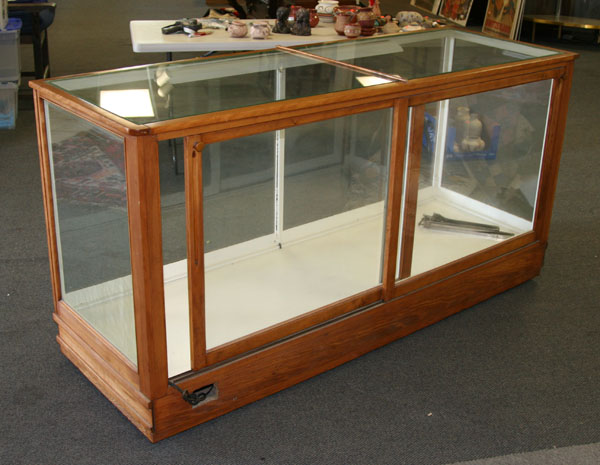 Lighted display case; wood frame, two