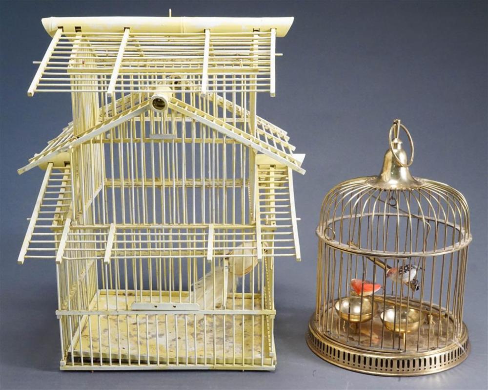 BRASS-TONE BIRDCAGE AND AN ENAMEL