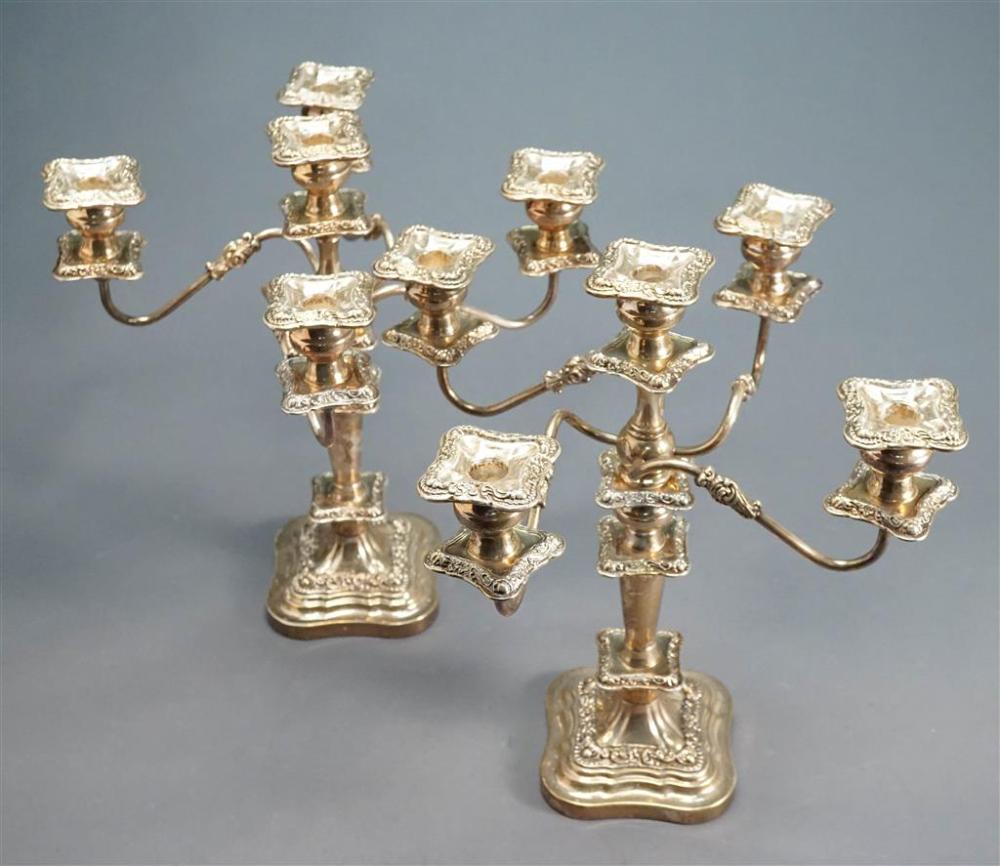 PAIR OF ROCOCO STYLE SILVER PLATE FIVE-LIGHT