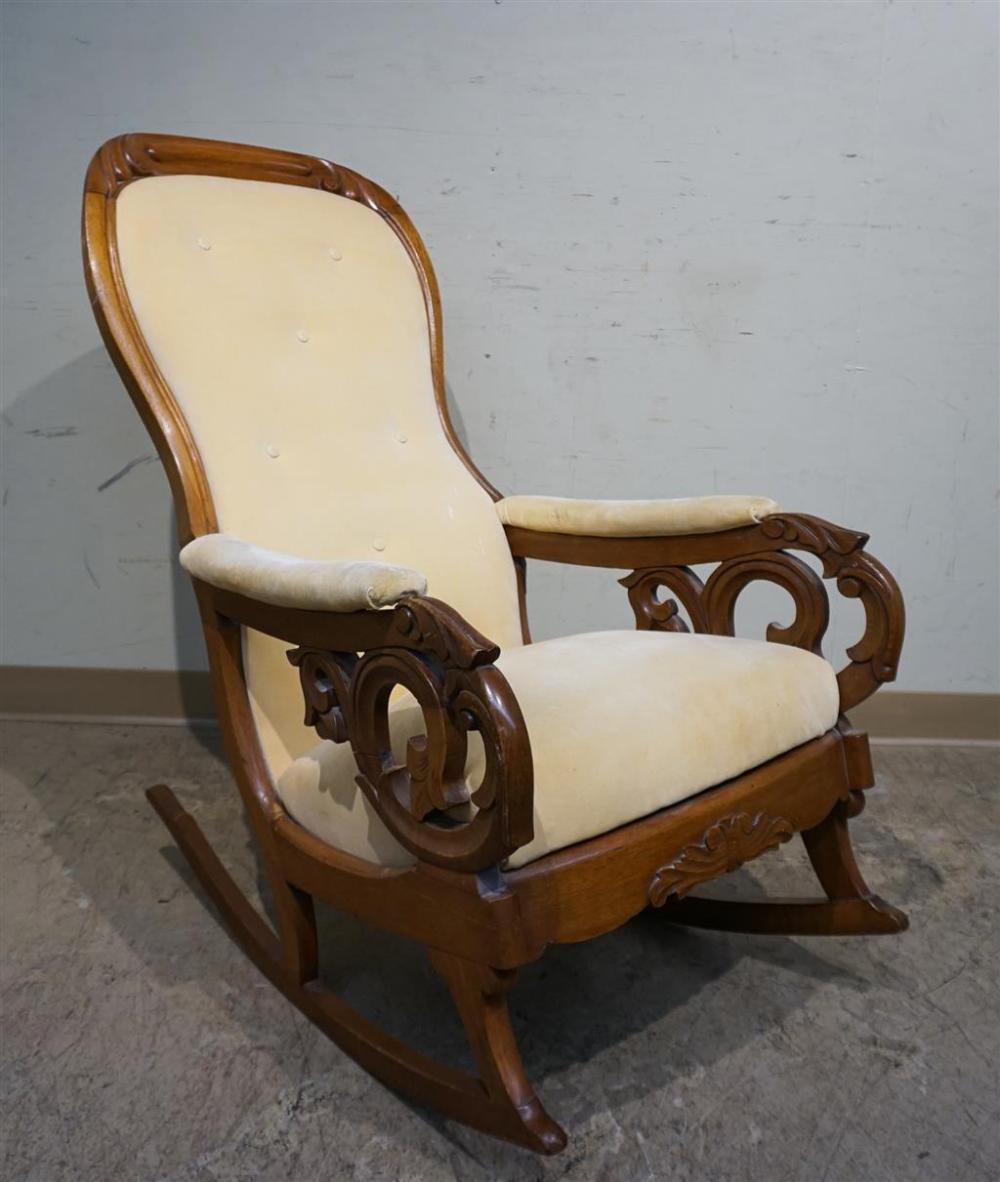 VICTORIAN CARVED WALNUT UPHOLSTERED