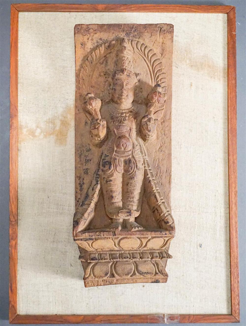 INDIAN CARVED WOOD STELE OF VISHNU 3287ff