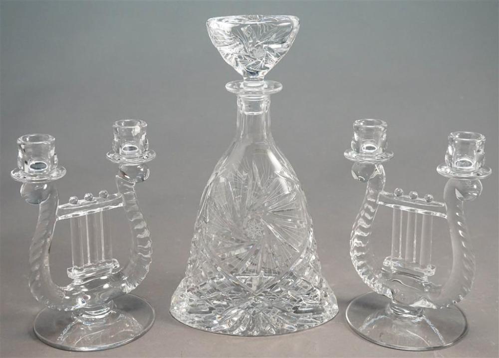MOLDED CRYSTAL DECANTER AND A PAIR 32882d