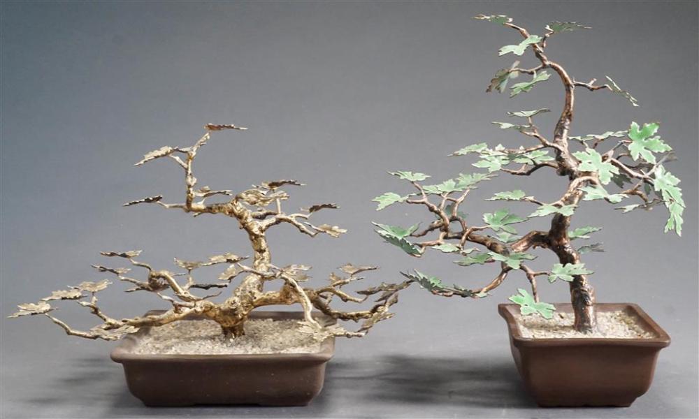 TWO PATINATED METAL TABLE BONSAI 32884f