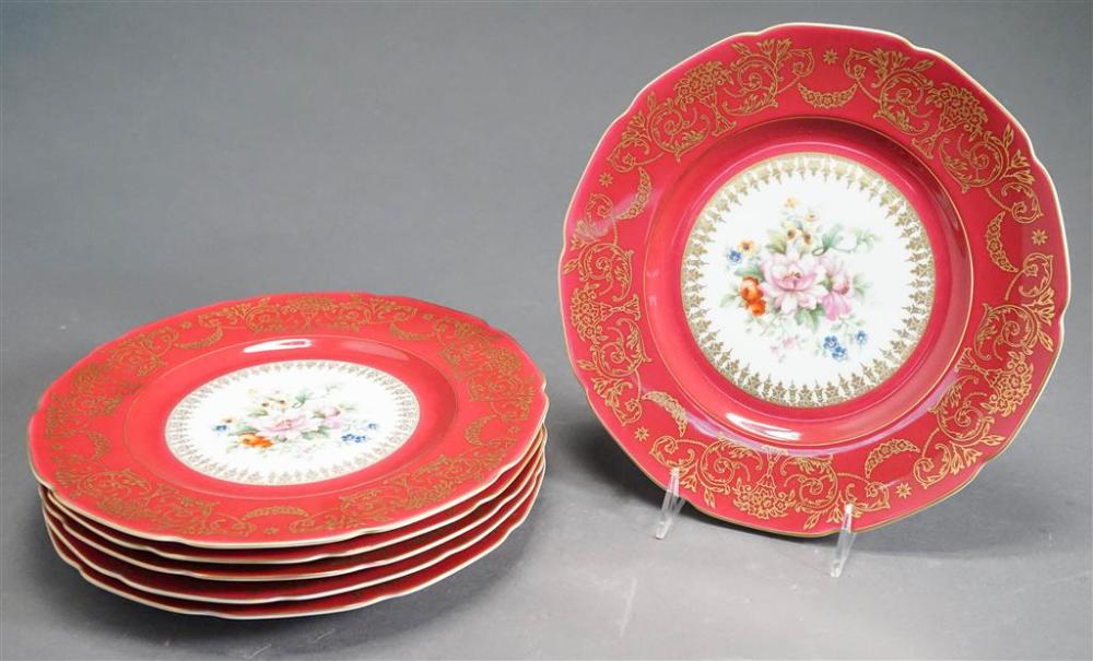 SIX BAVARIAN GILT AND FLORAL DECORATED