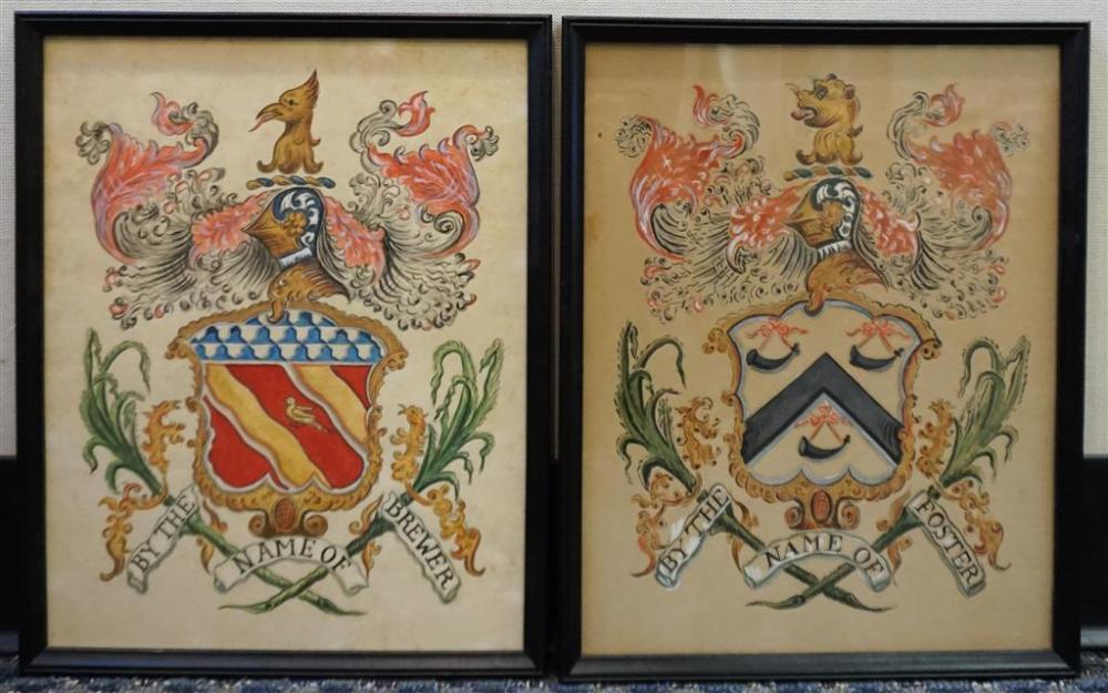 TWO FRAMED FAMILY CRESTS 14 3 4 32888f