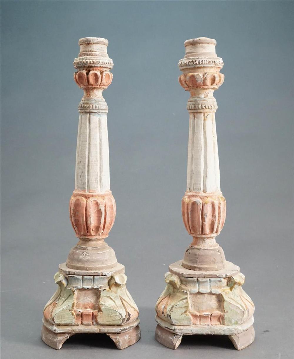PAIR POLYCHROME DECORATED WOOD