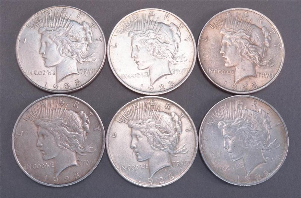 SIX U S PEACE TYPE SILVER DOLLARSSix 3288b4