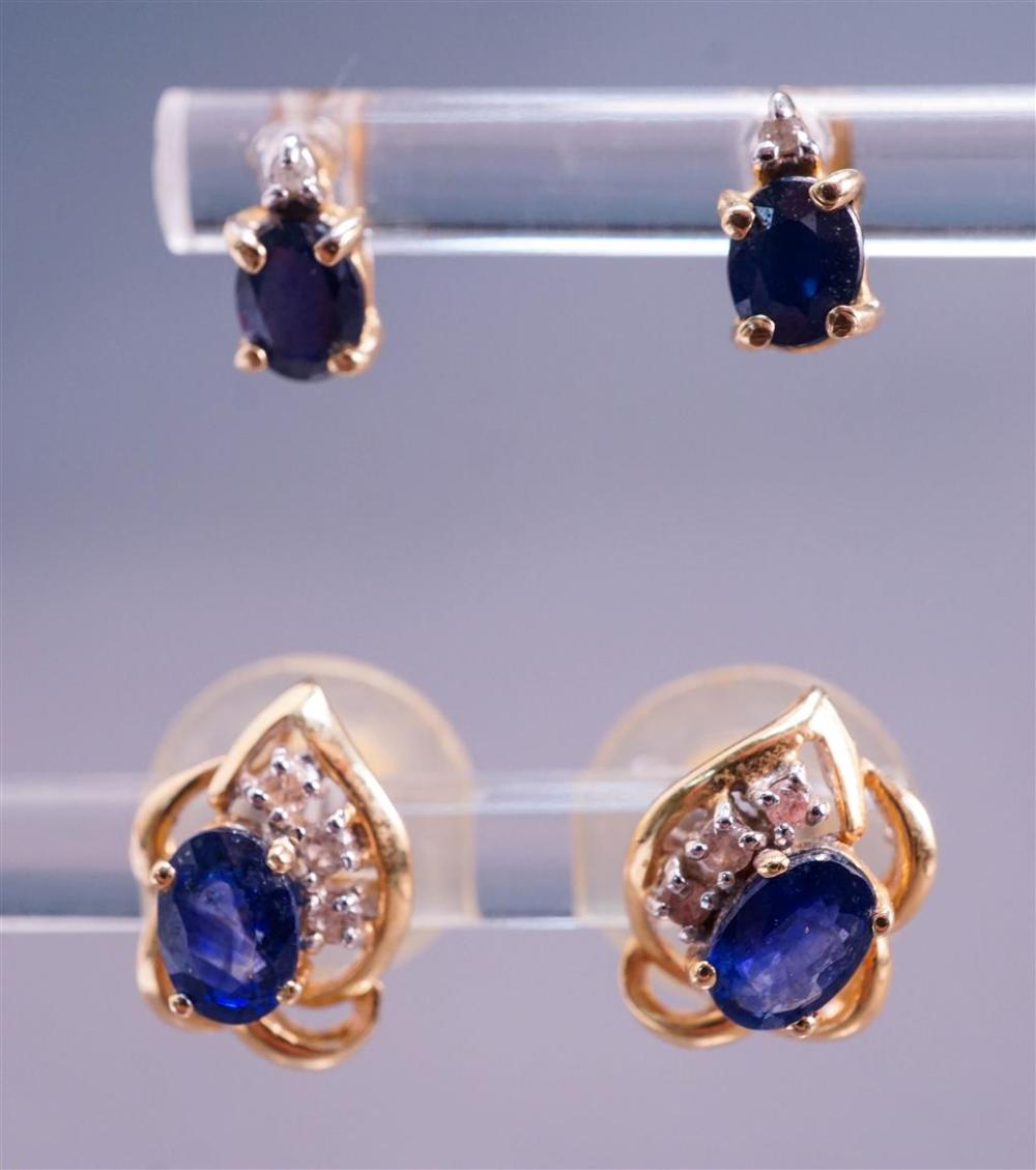 PAIR OF 14-KARAT YELLOW-GOLD, BLUE