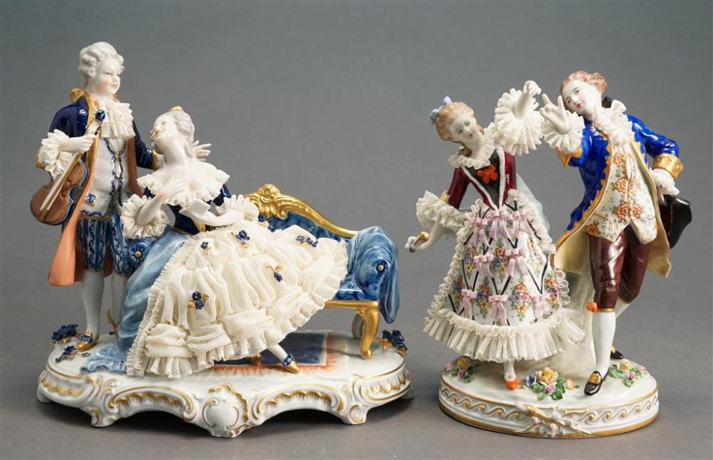 TWO DRESDEN PORCELAIN LACE FIGURAL 3288f5