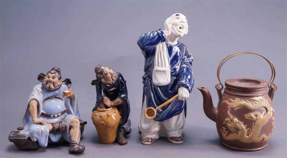 THREE CHINESE GLAZED MUD FIGURES