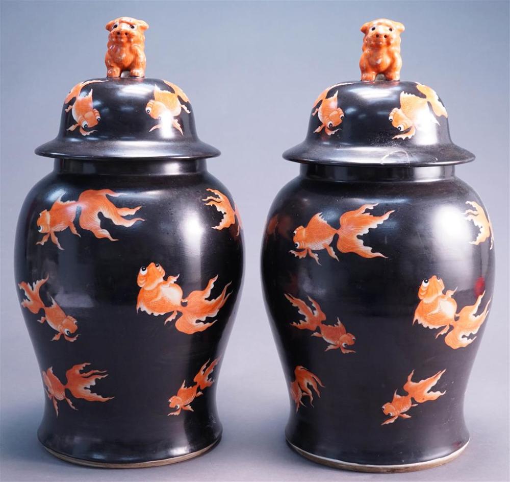 PAIR OF CHINESE FAMILLE NOIR GOLDFISH  32897f