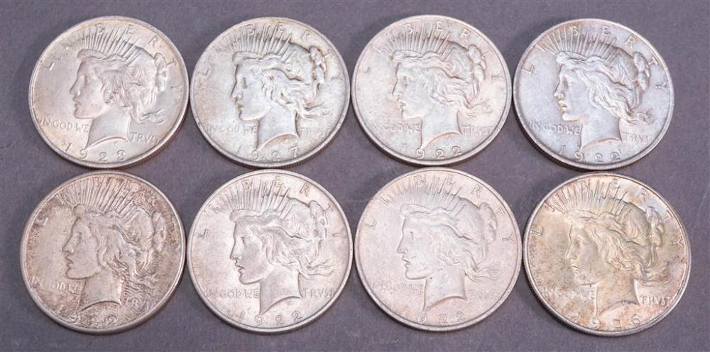 EIGHT U.S. PEACE-TYPE SILVER DOLLARSEight