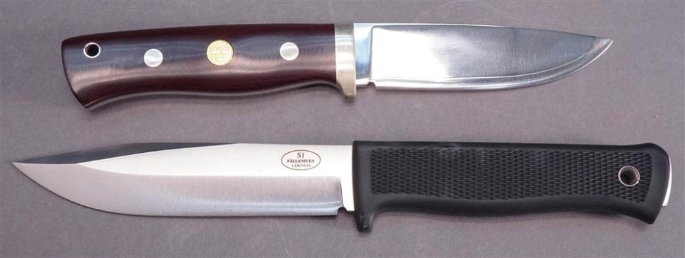 TWO FALLKNIVEN FIXED BLACK KNIVES,