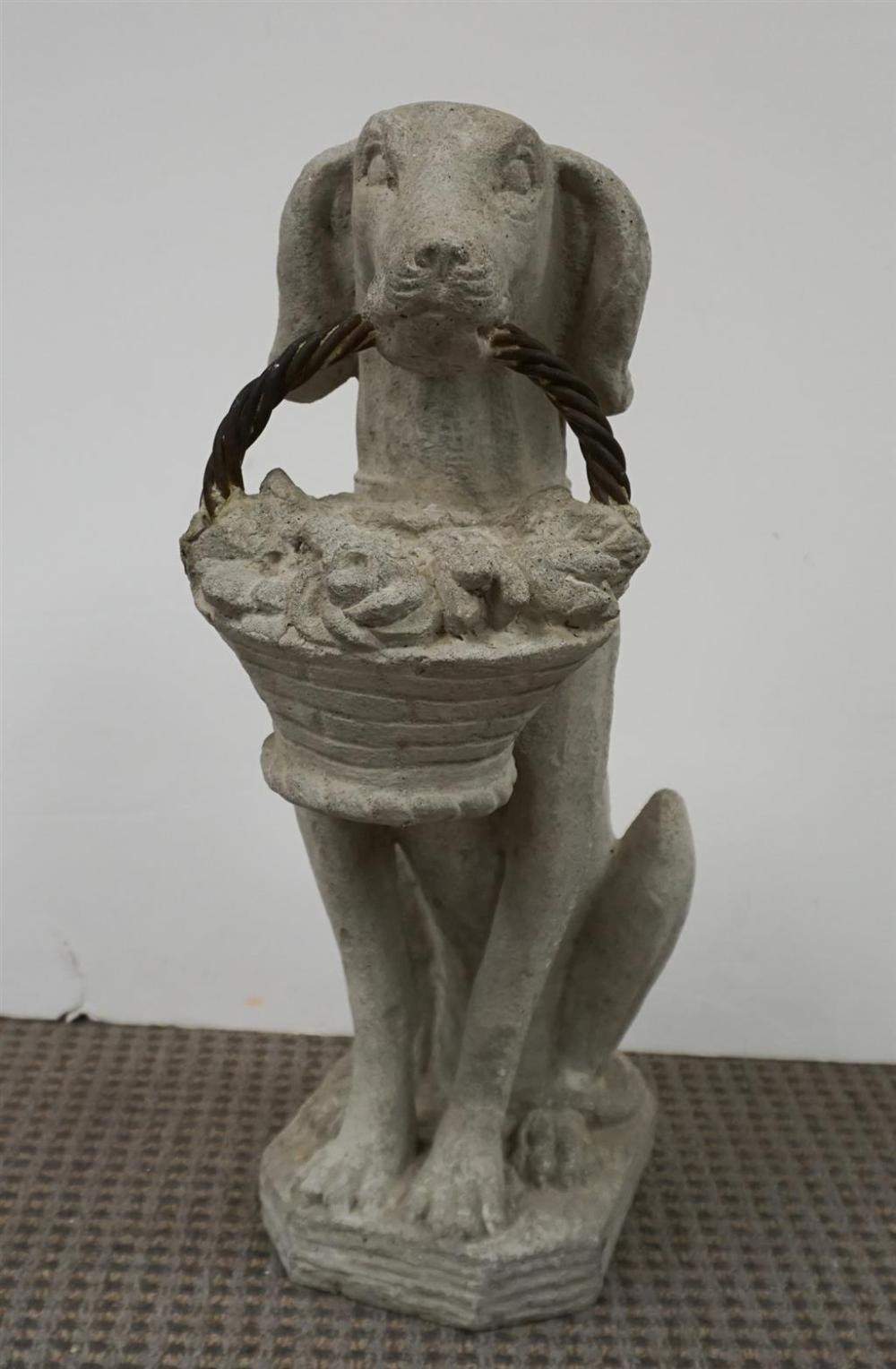 CAST CEMENT FIGURE OF A DOG, H: