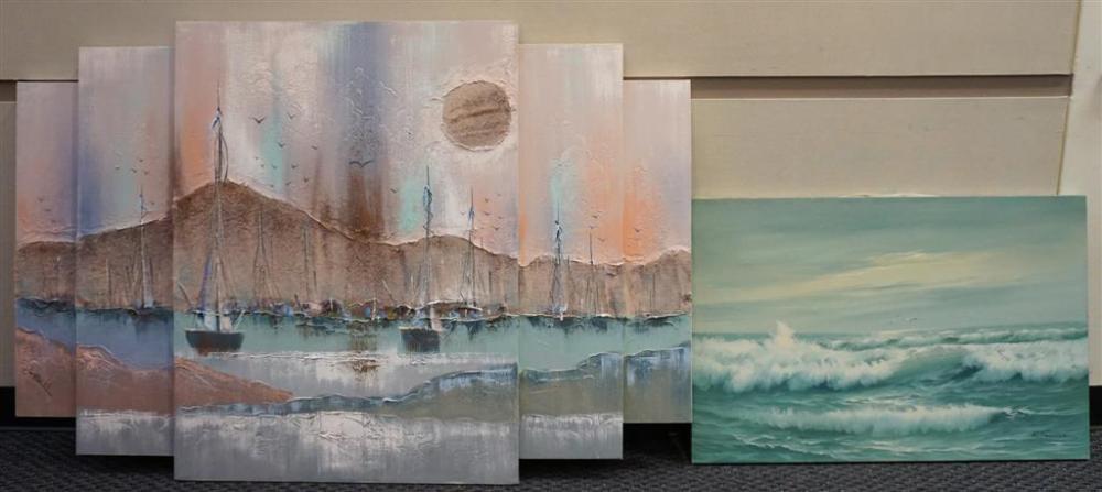 TWO SEASCAPE PAINTINGS MODERN 328c9f