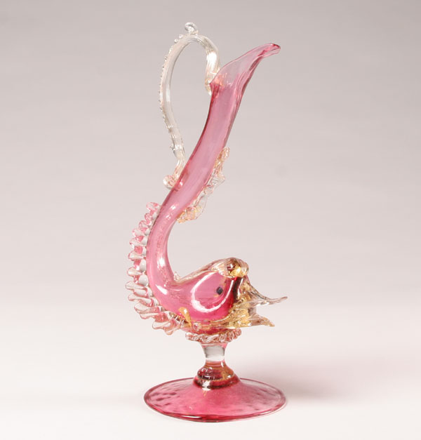 Salviati, dolphin vase. 13 1/2"H.