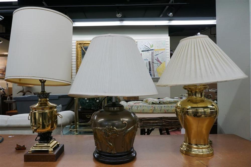 THREE MODERN BRASS TABLE LAMPS,