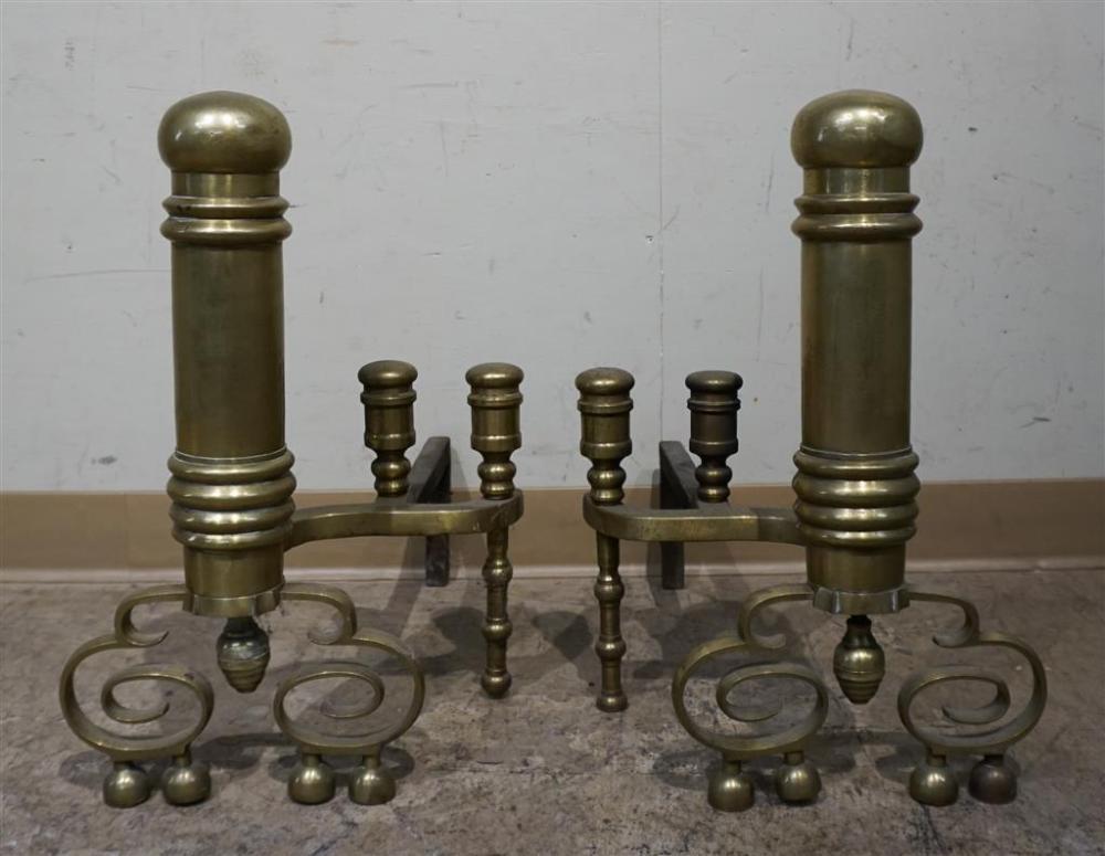 PAIR GEORGE III STYLE BRASS ANDIRONS,