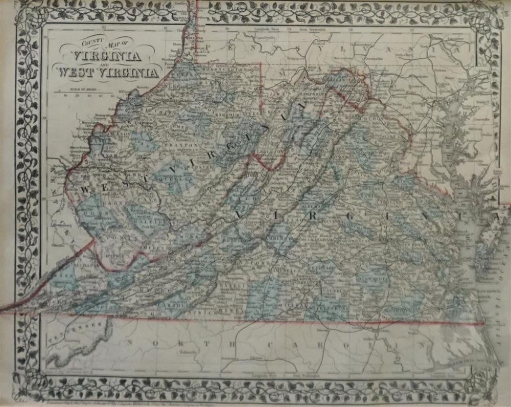 COLOR ENGRAVED COUNTY MAP OF VIRGINIA