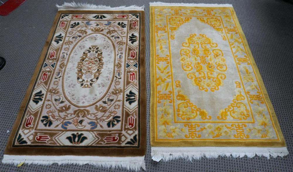 TWO CHINESE SCULPTURED RUGS, LARGER: