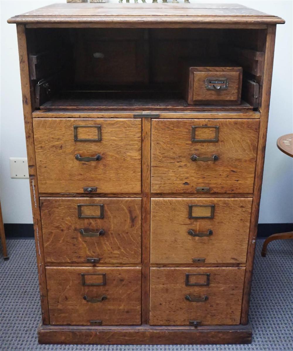 OAK SIX DRAWER FILE CABINET, H: 52-1/4,