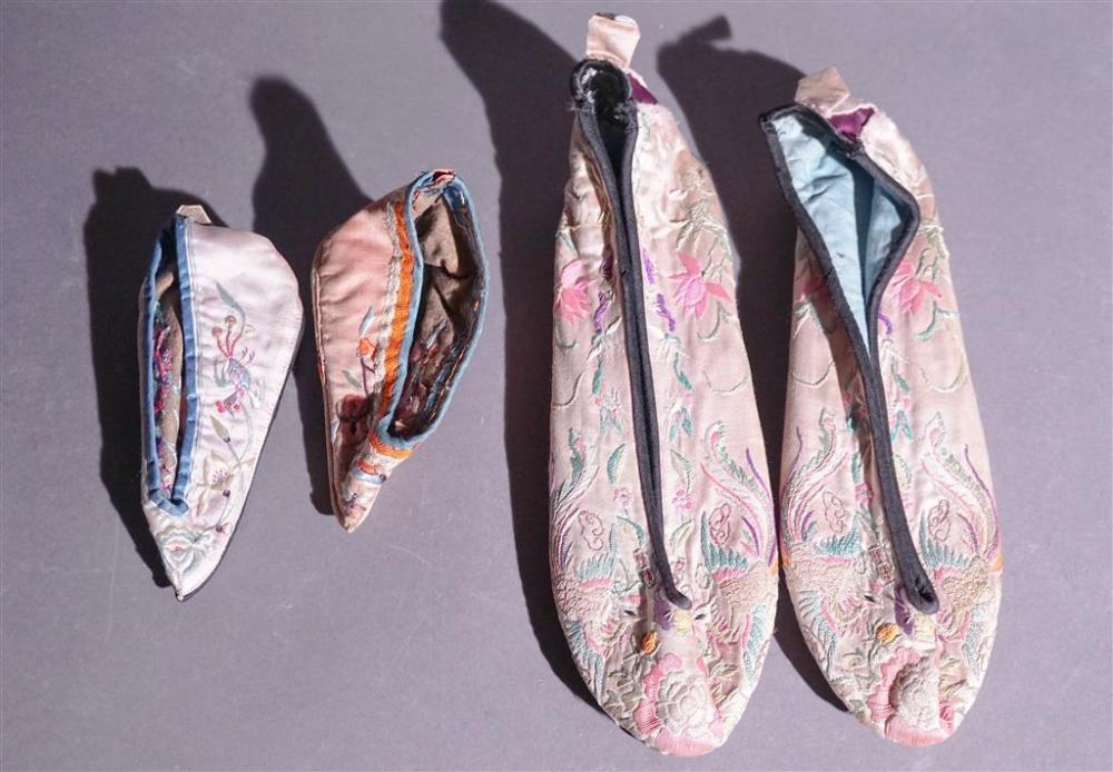 FOUR CHINESE EMBROIDERED SHOESFour
