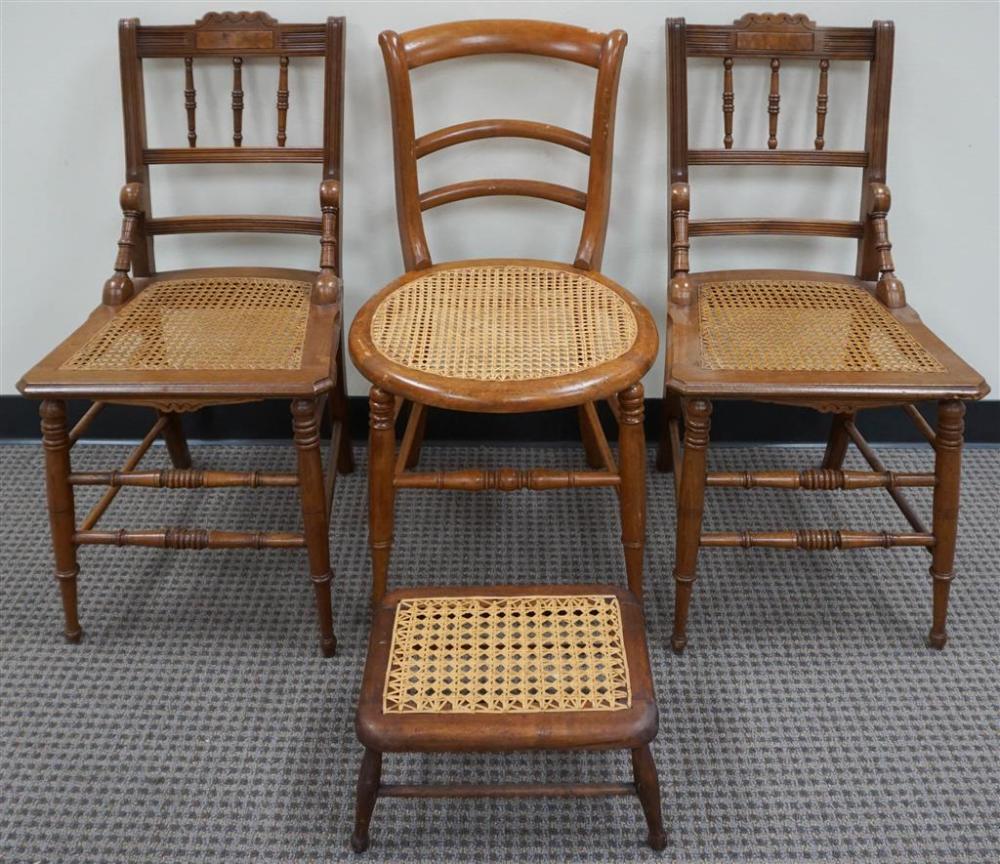 THREE VICTORIAN WALNUT CANE SEAT