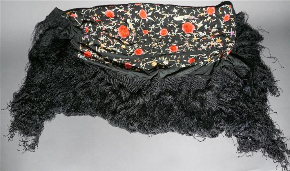 EMBROIDERED BLACK SHAWL, APPROX