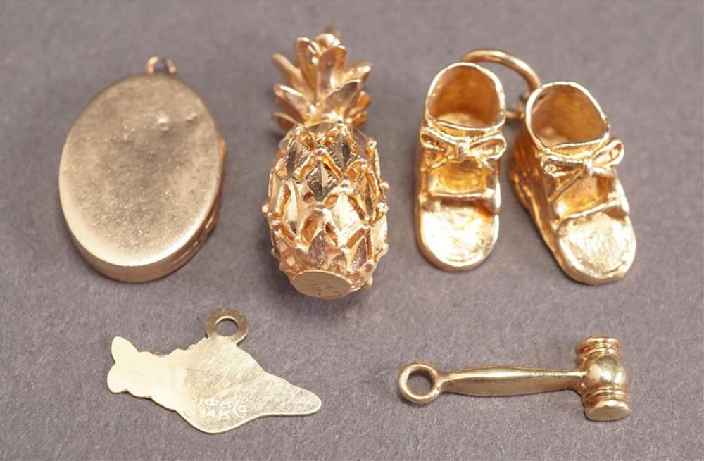 FIVE 14-KARAT YELLOW-GOLD CHARMS,