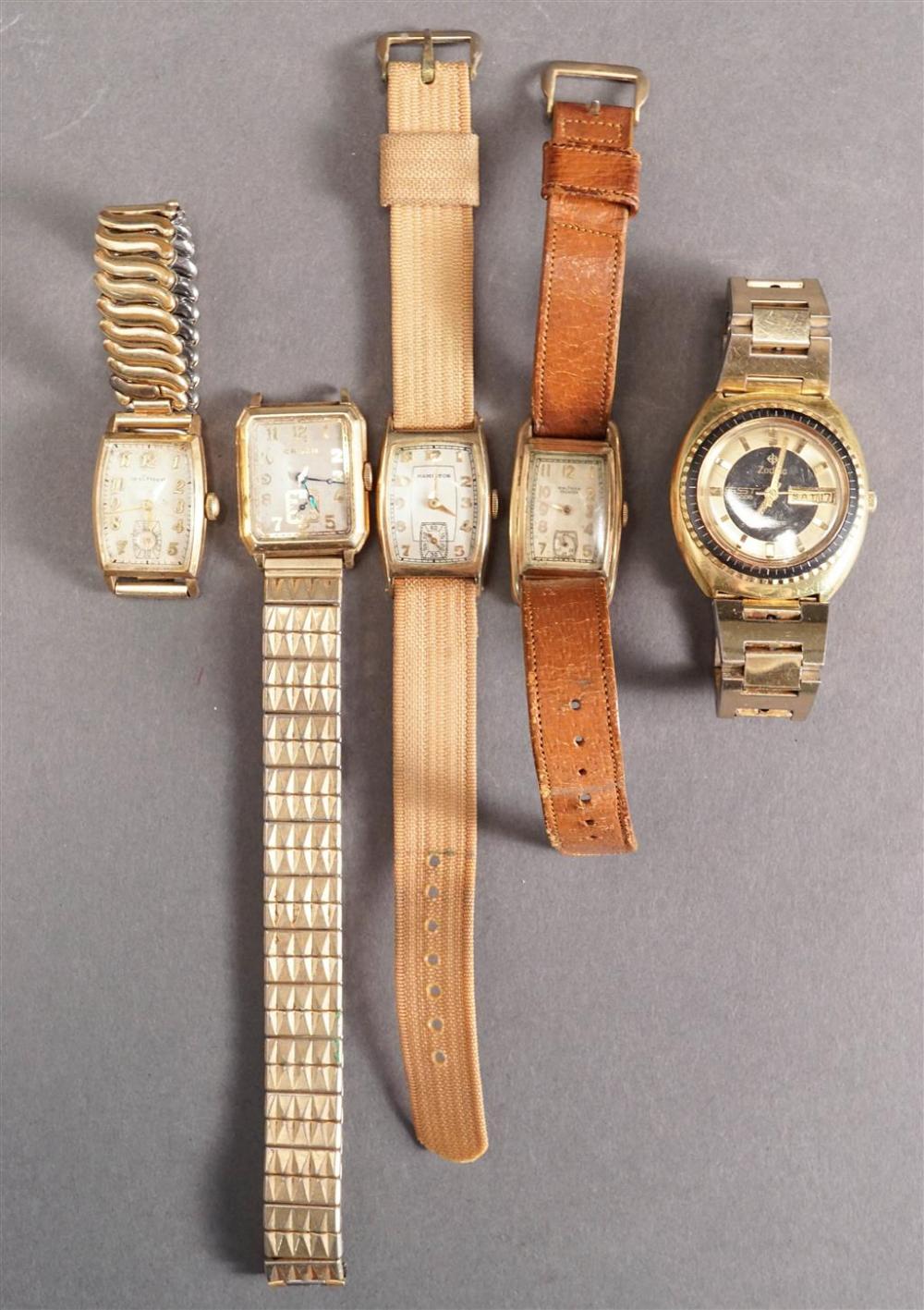 FIVE VARIOUS GOLD-FILLED WRISTWATCHESFive